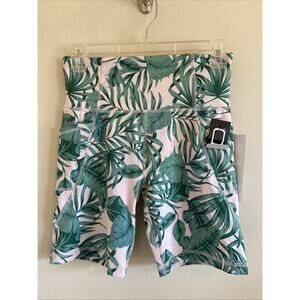 Gottex Pastel Pink Tropical Palm Active Biker Shorts Phone Pocket Small NEW NWT